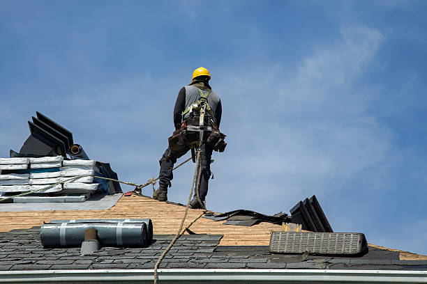 Professional Gutter Installation technician working in East Marion, NY
